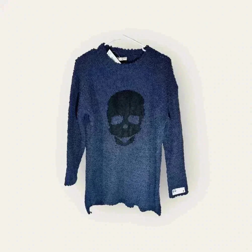Women's Skull Studio B Cozy Crew Neck Pullover Size Small Navy Blue NWT